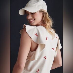Anthropologie t.la‎ Lobster Sleeveless Ruffle Sweatshirt Size Medium
